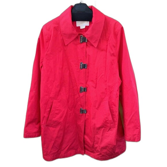 Michael Kors Red Rain Trench Coat Women L Lined Buckle Pockets Long Sleeve - Picture 14 of 14